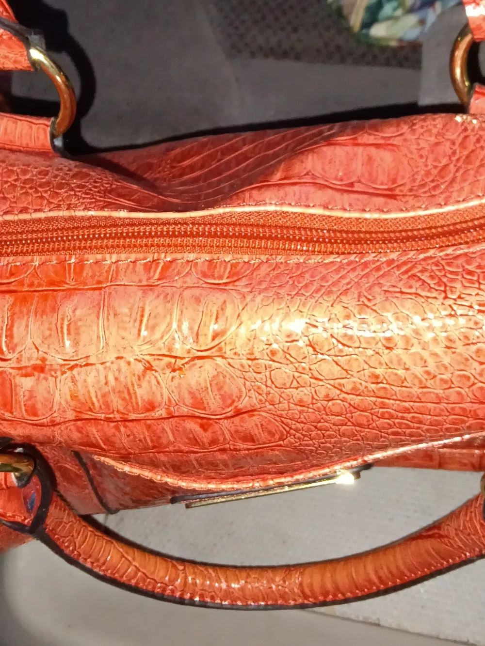 Nicole Miller Orange Croc-Embossed Satchel